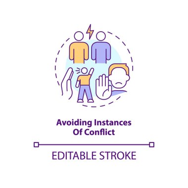 Çatışma konsepti simgesinden kaçınılıyor. İş yerindeki çatışmayı yönetmek soyut fikir ince çizgili resimleme. İzole bir taslak çizim. Düzenlenebilir felç. Arial, Myriad Pro-Kalın yazı tipleri kullan