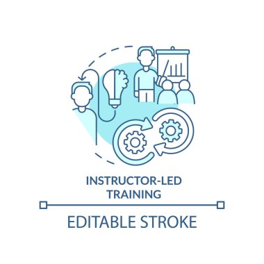 Eğitim amaçlı turkuaz konsept ikonu. Kurumsal koçluk, soyut fikir, ince çizgi çizimi nasıl organize edilir? İzole bir taslak çizim. Düzenlenebilir felç. Arial, Myriad Pro-Kalın yazı tipleri