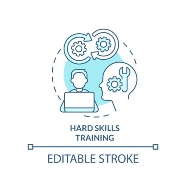 Turkuaz konsept ikonu eğitimi. Kurumsal geliştirme tipi işgücü soyut fikir ince çizgi çizimi için. İzole bir taslak çizim. Düzenlenebilir felç. Arial, Myriad Pro-Kalın yazı tipleri