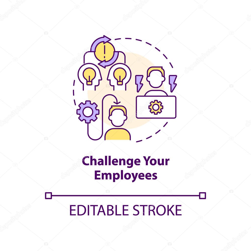 Challenge your employees concept icon. Push out of comfort zone. Upgrade workforce abstract idea thin line illustration. Isolated outline drawing. Editable stroke. Arial, Myriad Pro-Bold fonts use