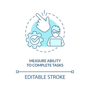 Turkuaz konsept simgesini tamamlama yeteneği. Verimli web sitesi tasarımı soyut fikir ince çizgi çizimi. İzole bir taslak çizim. Düzenlenebilir felç. Arial, Myriad Pro-Kalın yazı tipleri