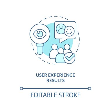 Kullanıcı deneyimi geribildirim turkuaz konsept simgesi. Kullanılabilirlik testi web sitesi soyut fikir ince çizim illüstrasyonunu gözden geçiriyor. İzole bir taslak çizim. Düzenlenebilir felç. Arial, Myriad Pro-Kalın yazı tipleri