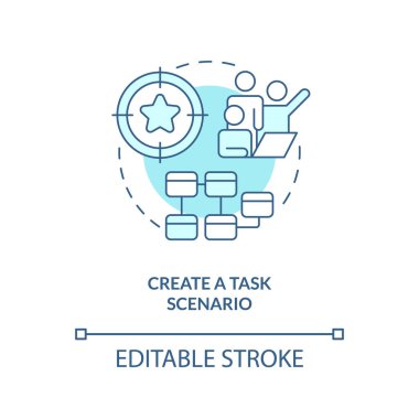 Görev stratejisi turkuvaz konsept simgesi oluşturun. Kullanılabilirlik testi hedefleri oluşturun soyut fikir ince çizgi çizimi. İzole bir taslak çizim. Düzenlenebilir felç. Arial, Myriad Pro-Kalın yazı tipleri