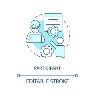 Katılımcı turkuaz konsept simgesi. Ankete katılın. Araştırma üyeleri soyut fikir ince çizgi illüstrasyonu. İzole bir taslak çizim. Düzenlenebilir felç. Arial, Myriad Pro-Kalın yazı tipleri
