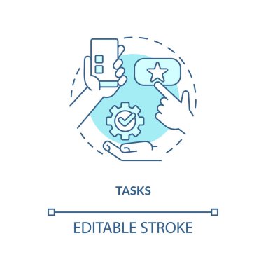 Turkuaz konsept simgesi görevi. Planlı iş hedefleri. Görev listesi. Hedefleri test etmek soyut fikir ince çizgi çizimi. İzole bir taslak çizim. Düzenlenebilir felç. Arial, Myriad Pro-Kalın yazı tipleri