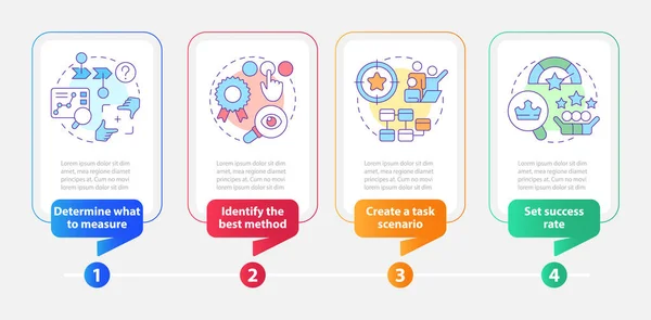 Website Bruikbaarheid Testen Strategie Rechthoek Infographic Template Datavisualisatie Met Stappen — Stockvector