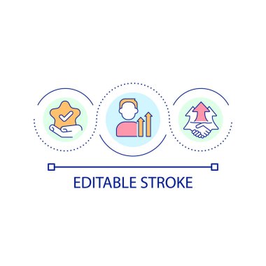 Çalışanların motivasyon stratejisi döngü konsepti simgesi. Cesaret programı. Geliştirme ve gelişim soyut fikir ince çizgi çizimi. İzole bir taslak çizim. Düzenlenebilir felç. Kullanılan Arial yazı tipi
