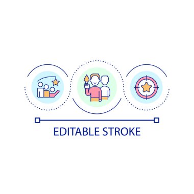 İlişkilerin döngü konsepti ikonuna rehberlik etmek. Liderlik. Bilgi alışverişi. Rehberlik ve soyut fikirlerin incelenmesi. İzole bir taslak çizim. Düzenlenebilir felç. Kullanılan Arial yazı tipi
