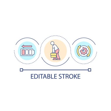 Düşük çalışma verimlilik döngüsü konsepti. Kötü performans. Yanmış çalışanlar. İş yerindeki yorgunluk soyut fikir ince çizgi çizimi. İzole bir taslak çizim. Düzenlenebilir felç. Kullanılan Arial yazı tipi