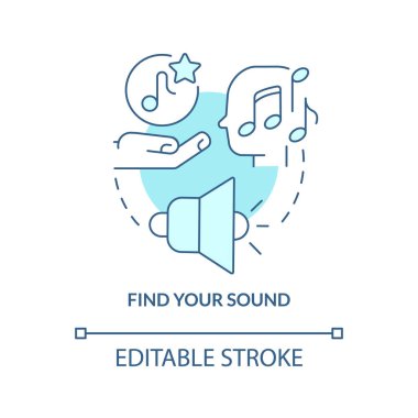 Ses turkuaz konsept ikonunu bul. Duyusal reklam stratejisi soyut fikir ince çizgi çizimi. Dikkatini topla. İzole bir taslak çizim. Düzenlenebilir felç. Arial, Myriad Pro-Kalın yazı tipleri