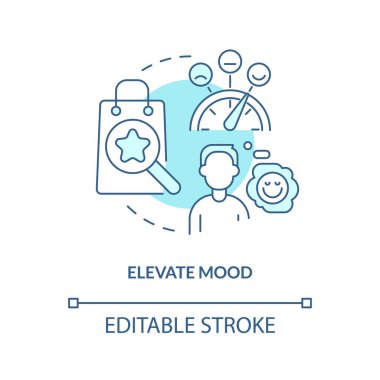 Turkuaz konsept ikonunu yükselt. Çevredeki koku markalaştırma fikri soyut ve ince çizgi çiziminden yararlanıyor. Mutlu ol. İzole bir taslak çizim. Düzenlenebilir felç. Arial, Myriad Pro-Kalın yazı tipleri