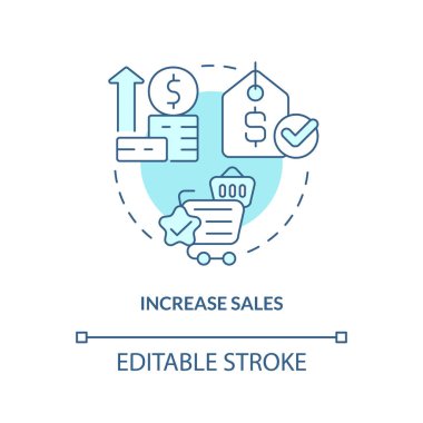Satış turkuaz konsept simgesini artırın. Çevresel koku pazarlama avantajı soyut fikir ince çizgi çizimi. İzole bir taslak çizim. Düzenlenebilir felç. Arial, Myriad Pro-Kalın yazı tipleri
