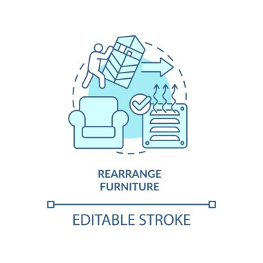 Mobilya turkuvaz konsept simgesini yeniden düzenle. Kan dolaşımını hızlandırır. Düşük gagalı soyut fikir ince çizgi çizimi. İzole bir taslak çizim. Düzenlenebilir felç. Arial, Myriad Pro-Kalın yazı tipleri