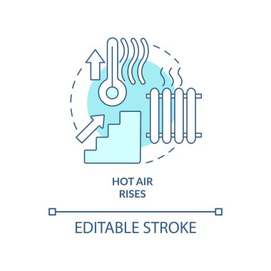 Sıcak hava turkuaz konsept simgesini yükseltir. Kış boyunca sıcak kalın. Ev iklimi fikri ince çizgi çizimi. İzole bir taslak çizim. Düzenlenebilir felç. Arial, Myriad Pro-Kalın yazı tipleri