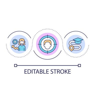 Öğrenci odaklı öğrenme döngüsü konsepti simgesi. Öğrenci odaklı eğitim fikri soyut ince çizgi çizimi. Eğitici yol. İzole bir taslak çizim. Düzenlenebilir felç. Kullanılan Arial yazı tipi