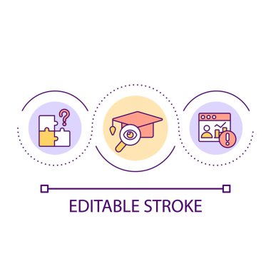 Performans yönetimi döngü konsepti ikonu ile ilgili zorluklar. Öğrenci gelişimi gözlemleme sorunu soyut fikir ince çizgi çizimi. İzole bir taslak çizim. Düzenlenebilir felç. Kullanılan Arial yazı tipi