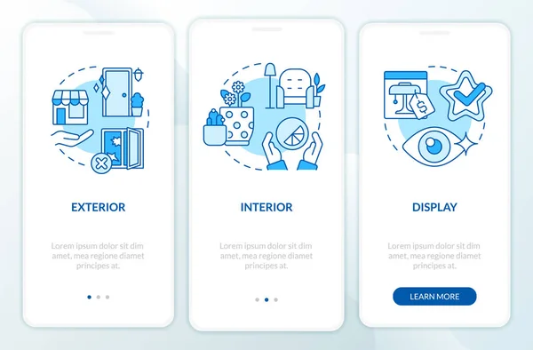 Visual Sense Retail Experience Blue Onboarding Mobile App Screen Procházka — Stockový vektor