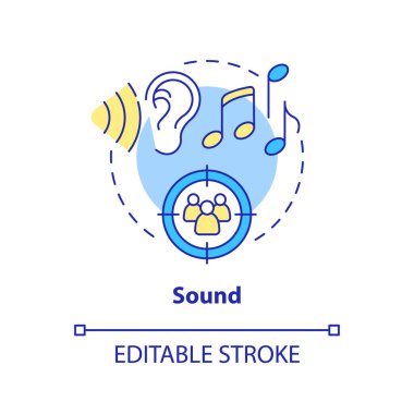Ses konsepti simgesi. Duyusal markalaşma hissi soyut fikir ince çizgi çizimi. Müşteri algılarını etkiliyor. İzole bir taslak çizim. Düzenlenebilir felç. Arial, Myriad Pro-Kalın yazı tipleri