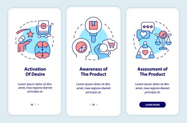 Mobil uygulama ekranında parfüm pazarlama. Anılar, doğrusal kavramlarla birlikte düzenlenebilir grafik yönergelerini üç adımda gözden geçirirler. UI, UX, GUI şablonu. Kullanılan sayısız Pro-Kalın, Düzenli yazı tipleri