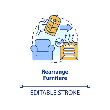 Mobilya konsepti simgesini yeniden düzenle. Etkili bir daire düzenlemesi. Hava akışı soyut fikir ince çizgi illüstrasyonunu geliştir. İzole bir taslak çizim. Düzenlenebilir felç. Arial, Myriad Pro-Kalın yazı tipleri 