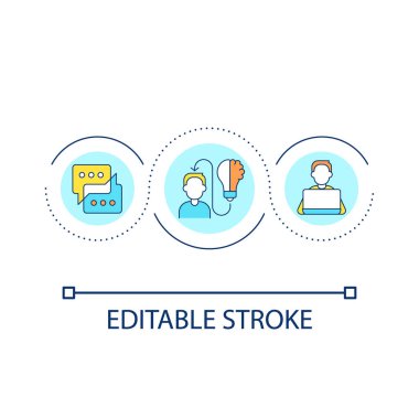 Kendi kendine öğrenme döngüsü konsepti simgesi. Soyut fikir ince çizgi illüstrasyonunu elde etmek. Eğitmenle iletişim. İzole bir taslak çizim. Düzenlenebilir felç. Kullanılan Arial yazı tipi