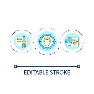VR öğrenme döngüsü konsepti olan sertifika programı. Öğrenci merkezli soyut fikirler ince çizgi çizimi. İzole bir taslak çizim. Düzenlenebilir felç. Kullanılan Arial yazı tipi