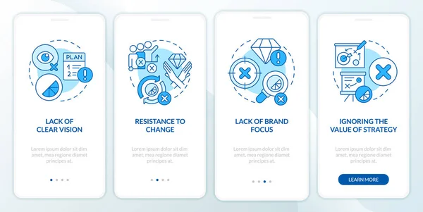 Značka Dlouhověkost Výzvy Modrý Onboarding Mobilní App Obrazovce Procházka Kroky — Stockový vektor