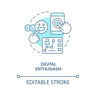Digital enthusiasm turquoise concept icon. Strong interest audience. Proactive user abstract idea thin line illustration. Isolated outline drawing. Editable stroke. Arial, Myriad Pro-Bold fonts used clipart