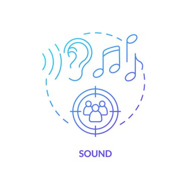 Ses mavi gradyan konsept simgesi. Duyusal markalaşma hissi soyut fikir ince çizgi çizimi. Müşteri algılarını etkiliyor. Unutulmaz müzik. İzole bir taslak çizim. Kullanılan sayısız Pro-Kalın yazı tipi