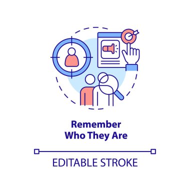 Seyirci konsepti ikonunuzu tanımlayın. Kim olduklarını unutma. Hedef müşterilerin soyut ve ince çizgiler çizdiğini bilmek. İzole bir taslak çizim. Düzenlenebilir felç. Arial, Myriad Pro-Kalın yazı tipleri