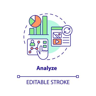 Müşteri davranış ikonu test ediliyor. Kişisel verileri analiz et. Pazarlama araştırması soyut fikir ince çizgi çizimi. İzole bir taslak çizim. Düzenlenebilir felç. Arial, Myriad Pro-Kalın yazı tipleri