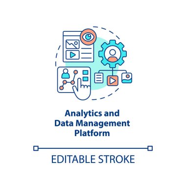 Analitik ve veri yönetimi platform konsepti simgesi. Kişiselleştirme pazarlama araçları soyut fikir ince çizgi çizimi. İzole bir taslak çizim. Düzenlenebilir felç. Arial, Myriad Pro-Kalın yazı tipleri