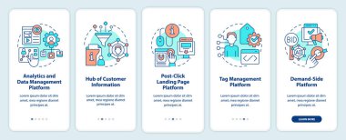 Mobil uygulama ekranında kişiselleştirme araçları. Dijital pazarlama 5 adım boyunca düzenlenebilir grafiksel yönergeler ve doğrusal kavramlar. UI, UX, GUI şablonu. Kullanılan sayısız Pro-Kalın, Düzenli yazı tipleri