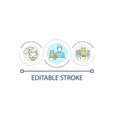 Evcil hayvan döngü konsepti ikonu ile sarıl. Evlatlık hayvanlara iyi bak. Arkadaşlık. Sıcak tavsiyeler, soyut fikirler, ince çizgiler. İzole bir taslak çizim. Düzenlenebilir felç. Kullanılan Arial yazı tipi