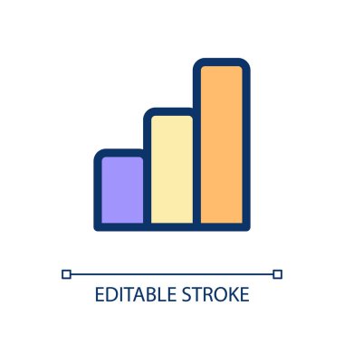 Bar grafik pikseli mükemmel RGB renk ui simgesi. Veri görselleştirme aracı. Basit doldurulmuş çizgi ögesi. Mobil uygulama için UX tasarımı. Vektör izole görüntü grafiği. Düzenlenebilir felç. Kullanılan Poppins yazı tipi