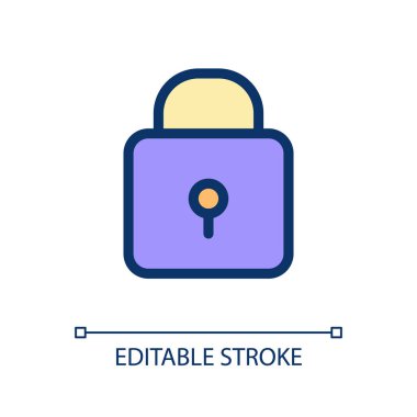 Asma kilit pikseli mükemmel RGB renk ui simgesi. Hassas verilere kapalı erişim. Basit doldurulmuş çizgi ögesi. Mobil uygulama için UX tasarımı. Vektör izole görüntü grafiği. Düzenlenebilir felç. Kullanılan Poppins yazı tipi