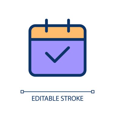 Takvim pikseli mükemmel RGB renk ui simgesi. Planlama etkinlikleri. Mobil uygulamayı ayarla. Basit doldurulmuş çizgi ögesi. Mobil uygulama için UX tasarımı. Vektör izole görüntü grafiği. Düzenlenebilir felç. Kullanılan Poppins yazı tipi