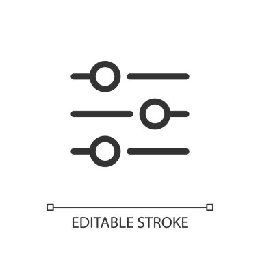 Filtre düğmesi piksel mükemmel doğrusal ui simgesi. Seçenek menüsü. Ayarlama olanakları. GUI, UX tasarımı. Uygulama ve web için izole edilmiş kullanıcı arayüzü ögesi. Düzenlenebilir felç. Kullanılan Poppins yazı tipi