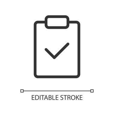 Tamamlanmış görev pikseli mükemmel doğrusal ui simgesi. Ana hedefe ulaş. Proje yönetimi. GUI, UX tasarımı. Uygulama ve web için izole edilmiş kullanıcı arayüzü ögesi. Düzenlenebilir felç. Kullanılan Poppins yazı tipi