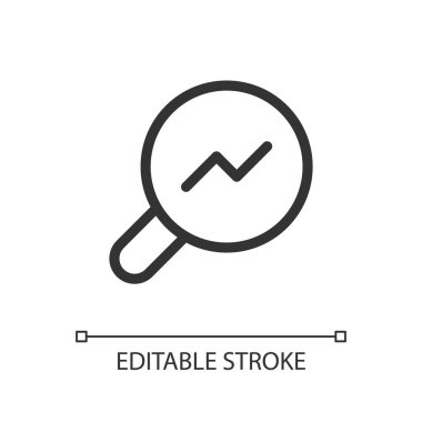 Analitik araç piksel mükemmel doğrusal ui simgesi. Çevrimiçi veri araştırması. Piyasa araştırması. GUI, UX tasarımı. Uygulama ve web için izole edilmiş kullanıcı arayüzü ögesi. Düzenlenebilir felç. Kullanılan Poppins yazı tipi