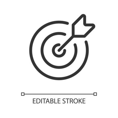 Hedef piksel mükemmel doğrusal ui simgesine ulaşılıyor. Okçuluk yeteneği. İş başarısı. GUI, UX tasarımı. Uygulama ve web için izole edilmiş kullanıcı arayüzü ögesi. Düzenlenebilir felç. Kullanılan Poppins yazı tipi