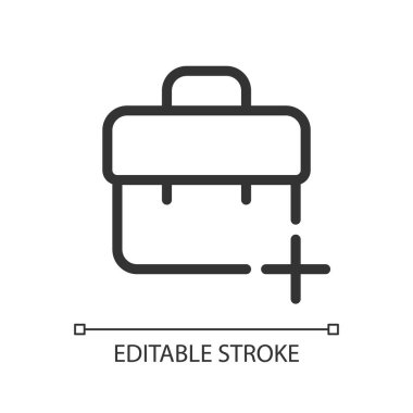 İçinde artı piksel olan çanta mükemmel doğrusal ui simgesi. İş iletişimi devrede. GUI, UX tasarımı. Uygulama ve web için izole edilmiş kullanıcı arayüzü ögesi. Düzenlenebilir felç. Kullanılan Poppins yazı tipi