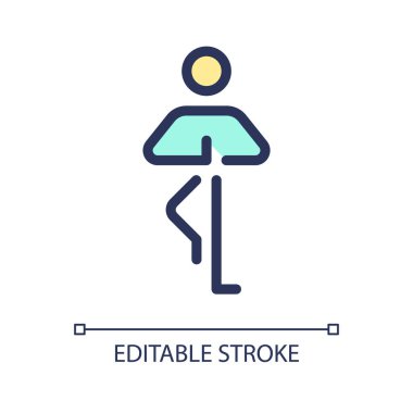 Ağaç pikseli mükemmel RGB renk ui simgesi oluşturur. Yoga pozu. Asana 'yı dengeliyorum. Basit doldurulmuş çizgi ögesi. Mobil uygulama için UX tasarımı. Vektör izole görüntü grafiği. Düzenlenebilir felç. Kullanılan Arial yazı tipi