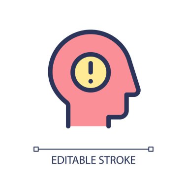 Zihinsel sağlık sorunları pikseli mükemmel RGB renk ui ikonu. Stres ve endişe. Basit doldurulmuş çizgi ögesi. Mobil uygulama için UX tasarımı. Vektör izole görüntü grafiği. Düzenlenebilir felç. Kullanılan Arial yazı tipi