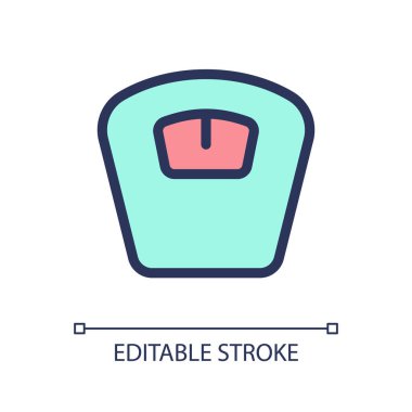 Banyo pulları mükemmel RGB renk ui ikonu. Ağırlık yönetimi. Diyet yapıyorum. Basit doldurulmuş çizgi ögesi. Mobil uygulama için UX tasarımı. Vektör izole görüntü grafiği. Düzenlenebilir felç. Kullanılan Arial yazı tipi