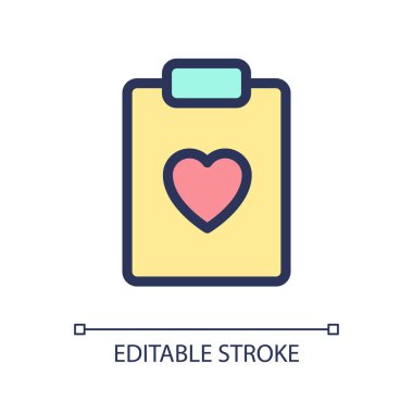 Sağlık rekoru pikseli mükemmel RGB renk ui simgesi. Tıbbi geçmişi. Kalp kontrolü. Basit doldurulmuş çizgi ögesi. Mobil uygulama için UX tasarımı. Vektör izole görüntü grafiği. Düzenlenebilir felç. Kullanılan Arial yazı tipi