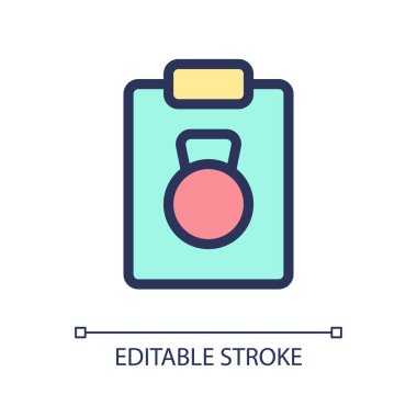 Egzersiz planı pikseli mükemmel RGB renk ui simgesi. Beden eğitimi. Sağlıklı bir yaşam tarzı. Basit doldurulmuş çizgi ögesi. Mobil uygulama için UX tasarımı. Vektör izole görüntü grafiği. Düzenlenebilir felç. Kullanılan Arial yazı tipi