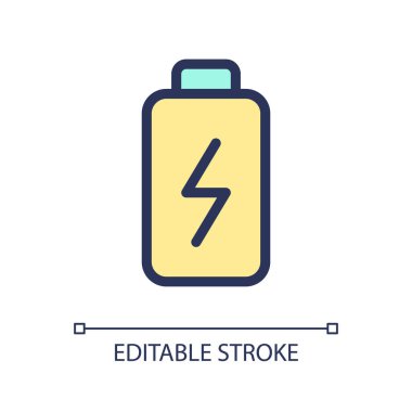 Batarya pikseli mükemmel RGB renk ui simgesi. Aktülatör şarj oluyor. Fiziksel güç. Basit doldurulmuş çizgi ögesi. Mobil uygulama için UX tasarımı. Vektör izole görüntü grafiği. Düzenlenebilir felç. Kullanılan Arial yazı tipi