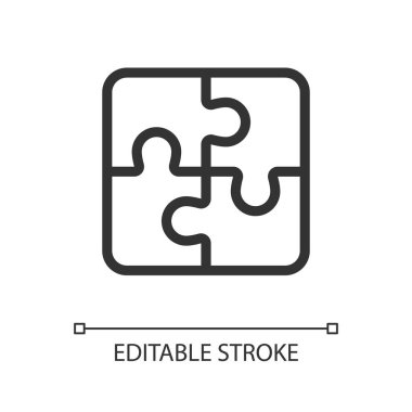 Bulmaca pikseli mükemmel doğrusal ui simgesi. Takım işbirliği. Fikir ve çözüm. İş planlaması. GUI, UX tasarımı. Uygulama ve web için izole edilmiş kullanıcı arayüzü ögesi. Düzenlenebilir felç. Kullanılan Arial yazı tipi