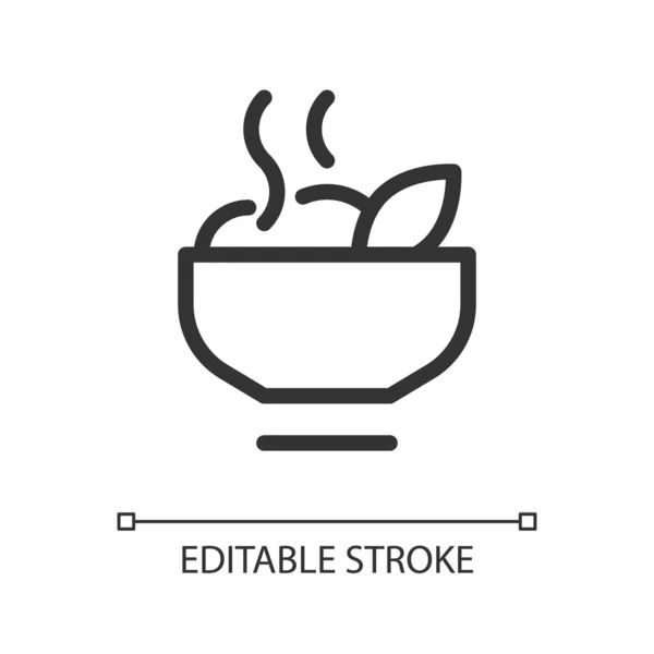 ホットミールピクセル完璧な線形Uiアイコン 夕食の時間だ 健康食品 おいしいビーガン朝食 Gui Uxデザイン 概要アプリおよびWeb用の絶縁型ユーザーインターフェース要素 編集可能なストローク 使用されているアリアルフォント — ストックベクタ
